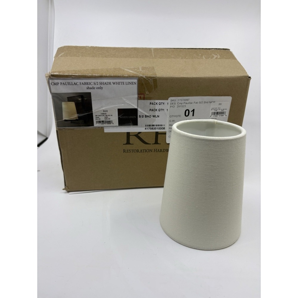 Restoration‎ Hardware Cmp Pauliac S/2 Shade white Linen Lamp Shades New